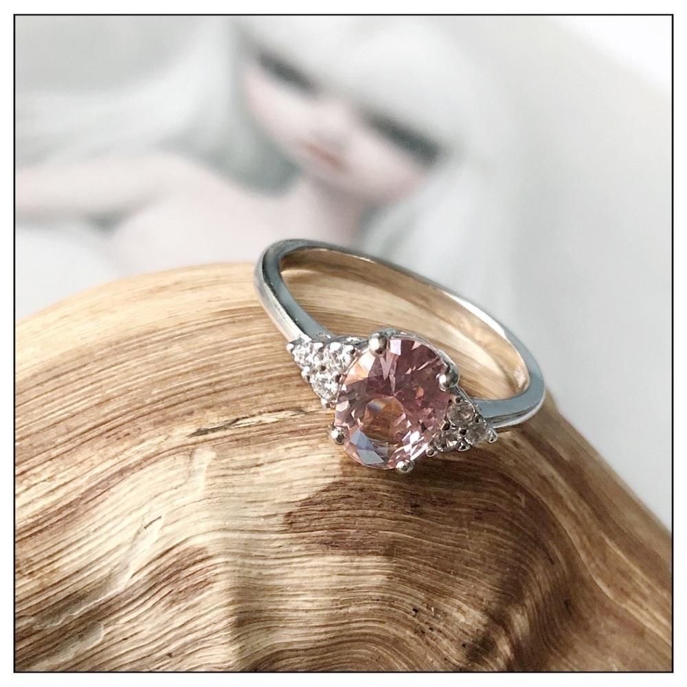 SOLID Sterling Silver Oval Faceted Morganite Ring - Picture 5 of 6